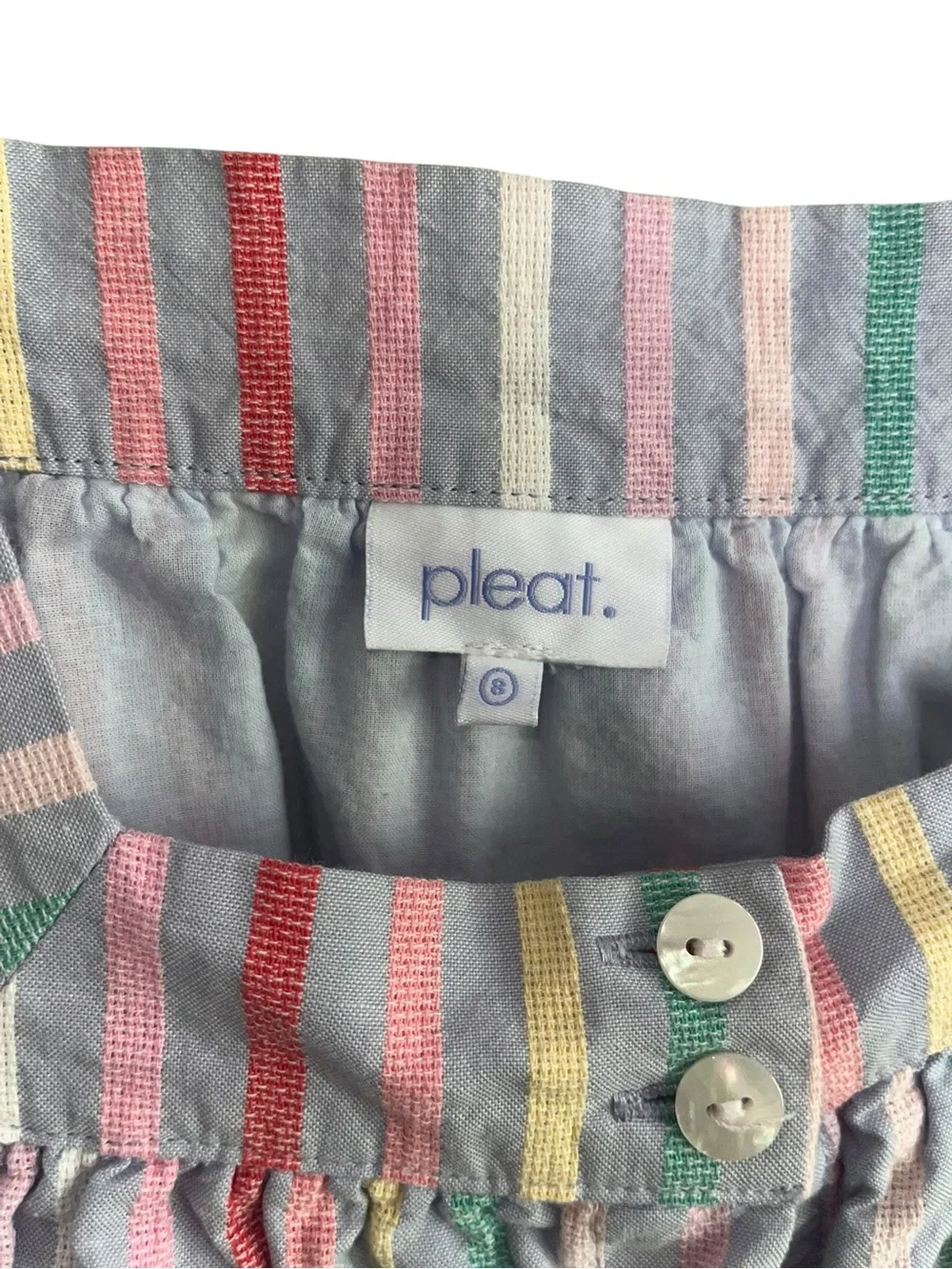Pleat Girls Rainbow Stripe Puff Sleeve Button Front Dress Size 8